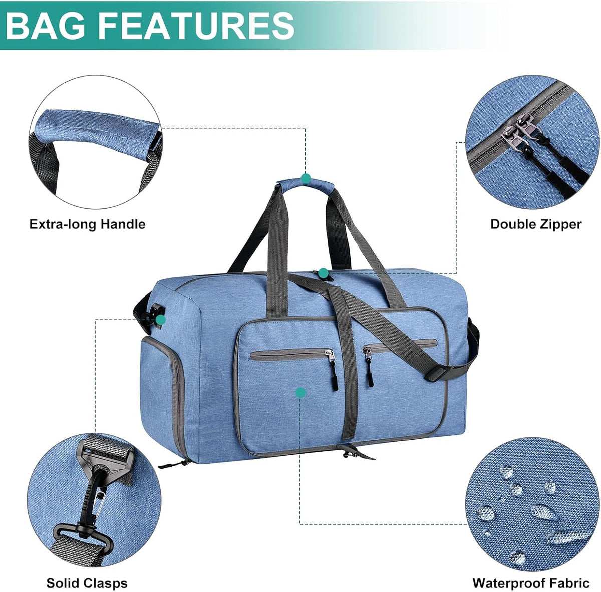 65L Travel Duffle Bag for Men Women - Foldable Duffel Bag with Shoes Compartment - Overnight Bags Waterproof & Tear Resistant(Black)