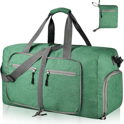 65L Travel Duffle Bag for Men Women - Foldable Duffel Bag with Shoes Compartment - Overnight Bags Waterproof & Tear Resistant(Black)