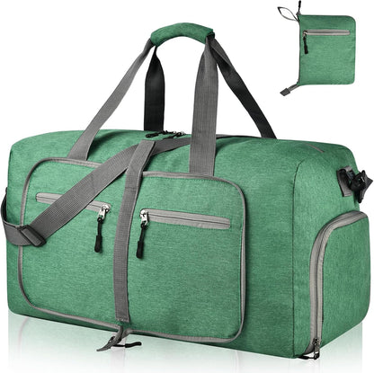 65L Travel Duffle Bag for Men Women - Foldable Duffel Bag with Shoes Compartment - Overnight Bags Waterproof & Tear Resistant(Black)