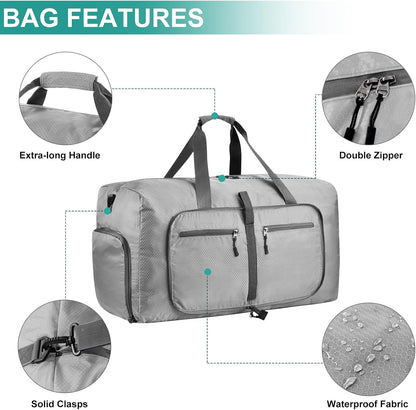 65L Travel Duffle Bag for Men Women - Foldable Duffel Bag with Shoes Compartment - Overnight Bags Waterproof & Tear Resistant(Black)