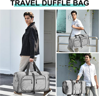65L Travel Duffle Bag for Men Women - Foldable Duffel Bag with Shoes Compartment - Overnight Bags Waterproof & Tear Resistant(Black)