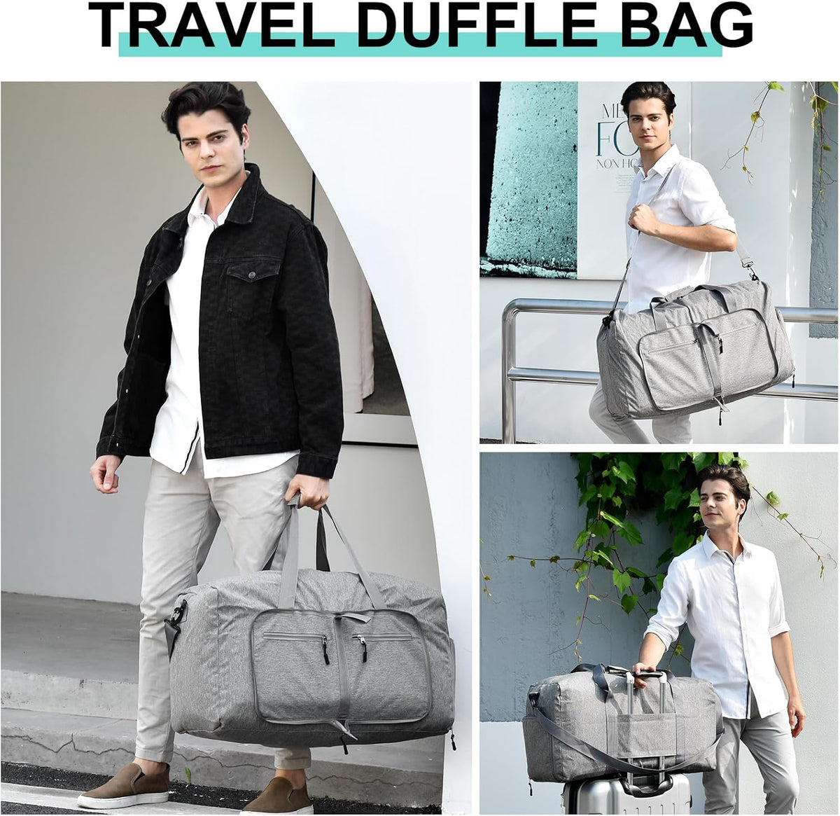 65L Travel Duffle Bag for Men Women - Foldable Duffel Bag with Shoes Compartment - Overnight Bags Waterproof & Tear Resistant(Black)