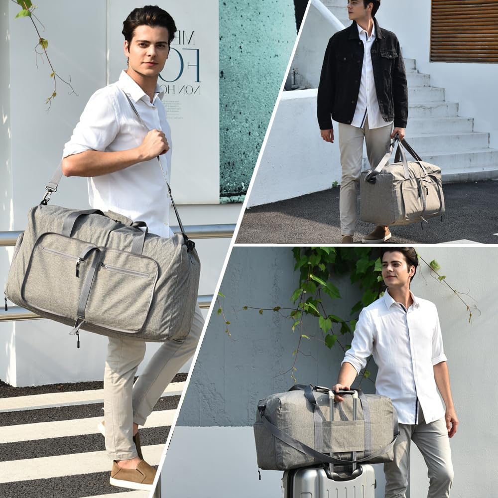 65L Travel Duffle Bag for Men Women - Foldable Duffel Bag with Shoes Compartment - Overnight Bags Waterproof & Tear Resistant(Black)