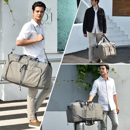 65L Travel Duffle Bag for Men Women - Foldable Duffel Bag with Shoes Compartment - Overnight Bags Waterproof & Tear Resistant(Black)