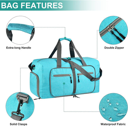 65L Travel Duffle Bag for Men Women - Foldable Duffel Bag with Shoes Compartment - Overnight Bags Waterproof & Tear Resistant(Black)