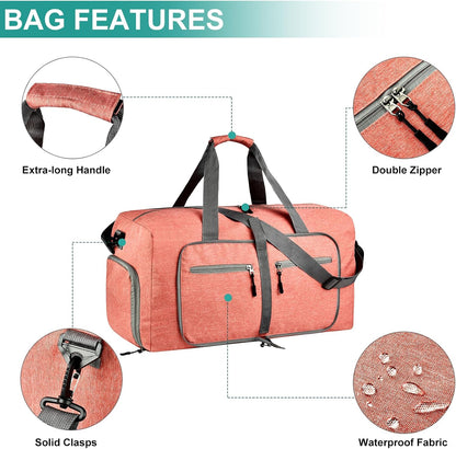 65L Travel Duffle Bag for Men Women - Foldable Duffel Bag with Shoes Compartment - Overnight Bags Waterproof & Tear Resistant(Black)