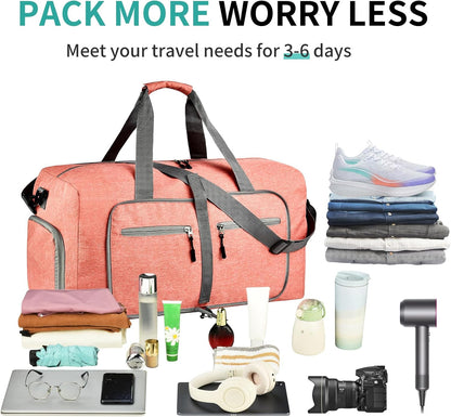 65L Travel Duffle Bag for Men Women - Foldable Duffel Bag with Shoes Compartment - Overnight Bags Waterproof & Tear Resistant(Black)