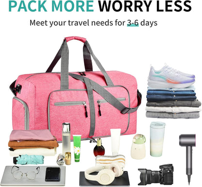 65L Travel Duffle Bag for Men Women - Foldable Duffel Bag with Shoes Compartment - Overnight Bags Waterproof & Tear Resistant(Black)