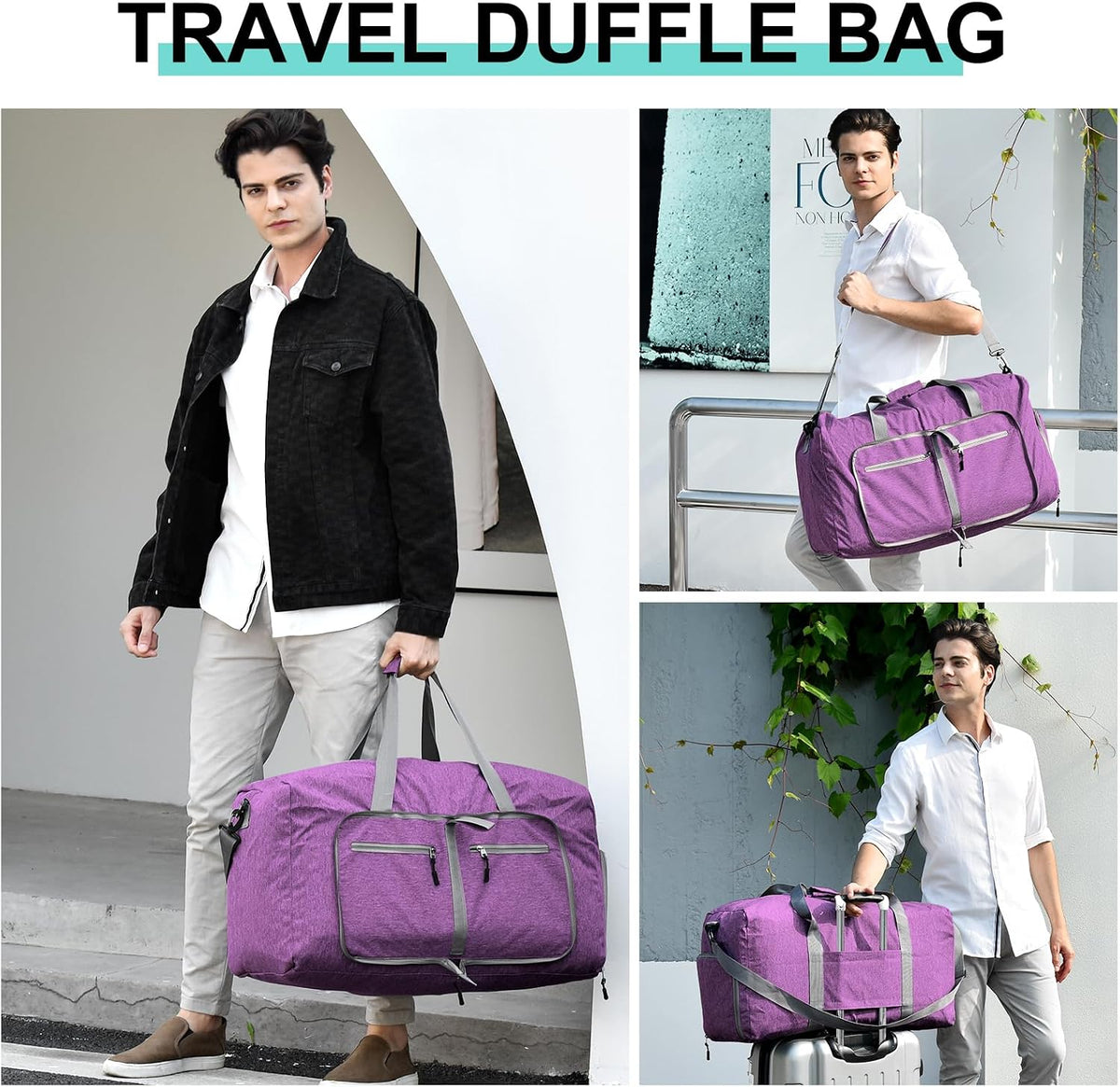 65L Travel Duffle Bag for Men Women - Foldable Duffel Bag with Shoes Compartment - Overnight Bags Waterproof & Tear Resistant(Black)