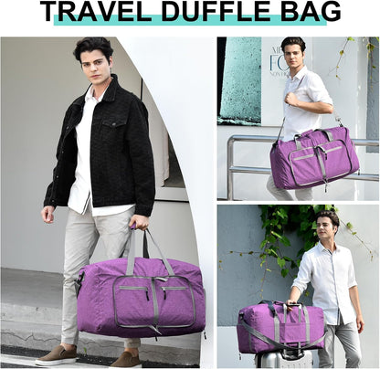 65L Travel Duffle Bag for Men Women - Foldable Duffel Bag with Shoes Compartment - Overnight Bags Waterproof & Tear Resistant(Black)