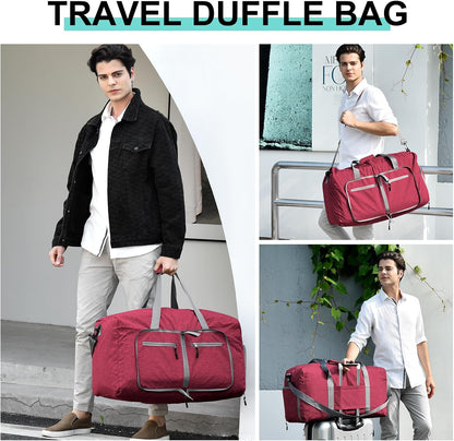 65L Travel Duffle Bag for Men Women - Foldable Duffel Bag with Shoes Compartment - Overnight Bags Waterproof & Tear Resistant(Black)