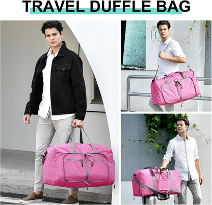65L Travel Duffle Bag for Men Women - Foldable Duffel Bag with Shoes Compartment - Overnight Bags Waterproof & Tear Resistant(Black)