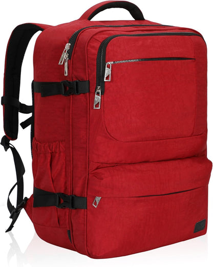 44L Carry on Backpack Airline Approved Travel Backpack for Men Women Large Laptop Backpack 17 inch Nylon Backpack Overnight Weekender Bag Red