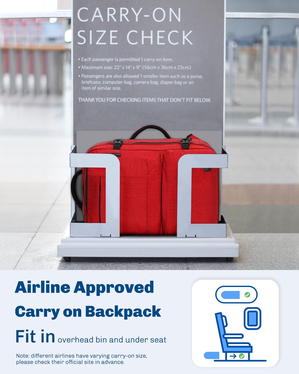 44L Carry on Backpack Airline Approved Travel Backpack for Men Women Large Laptop Backpack 17 inch Nylon Backpack Overnight Weekender Bag Red