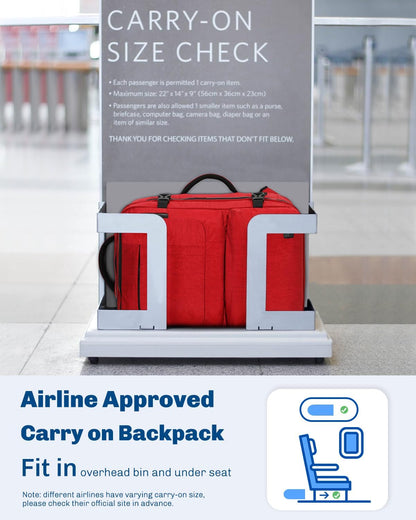 44L Carry on Backpack Airline Approved Travel Backpack for Men Women Large Laptop Backpack 17 inch Nylon Backpack Overnight Weekender Bag Red