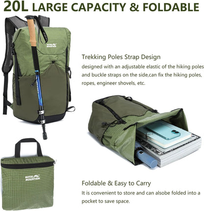 20l Hiking Backpack For Women&Men, Water Resistant Daypack Backpacks, Foldable & Packable Hiking Backpack, Lightweight Small Daypack For Travel Camping (Blue)