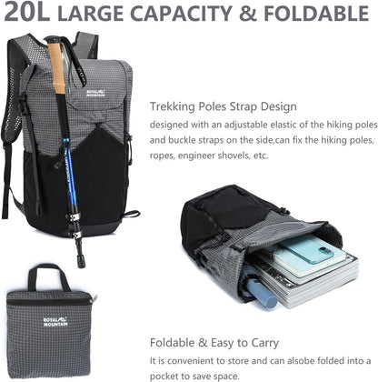 20l Hiking Backpack For Women&Men, Water Resistant Daypack Backpacks, Foldable & Packable Hiking Backpack, Lightweight Small Daypack For Travel Camping (Blue)