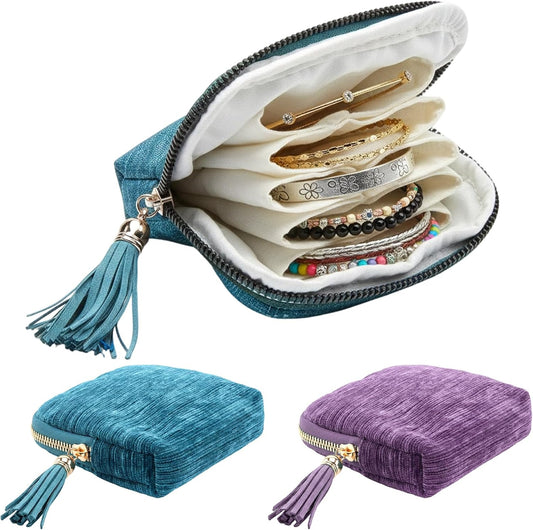 2PCS Travel Jewelry Case Small, Jewelry Pouch for Organizing Accessories, Compact Storage Solution for Travel and Daily Use(Peacock Blue and Taro Purple)