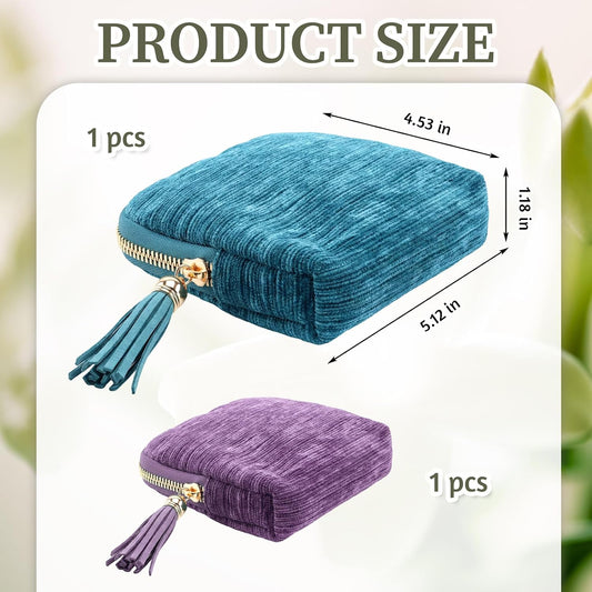 2PCS Travel Jewelry Case Small, Jewelry Pouch for Organizing Accessories, Compact Storage Solution for Travel and Daily Use(Peacock Blue and Taro Purple)