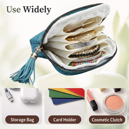 2PCS Travel Jewelry Case Small, Jewelry Pouch for Organizing Accessories, Compact Storage Solution for Travel and Daily Use(Peacock Blue and Taro Purple)