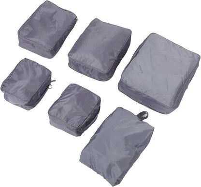 6pcs Travel Packing Cubes Set with Double Zipper, Shoe and Laundry Bags, Gray Memory Fabric Luggage Organizer for Suitcase and Backpack, Lightweight Travel Accessories for Business