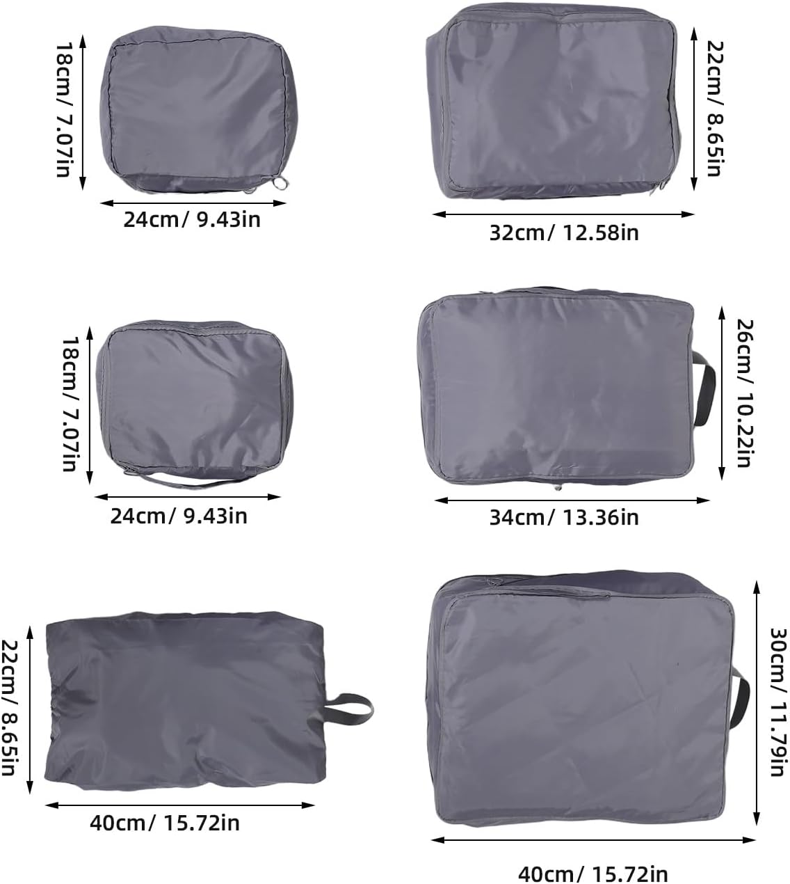 6pcs Travel Packing Cubes Set with Double Zipper, Shoe and Laundry Bags, Gray Memory Fabric Luggage Organizer for Suitcase and Backpack, Lightweight Travel Accessories for Business