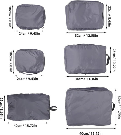 6pcs Travel Packing Cubes Set with Double Zipper, Shoe and Laundry Bags, Gray Memory Fabric Luggage Organizer for Suitcase and Backpack, Lightweight Travel Accessories for Business