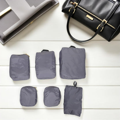 6pcs Travel Packing Cubes Set with Double Zipper, Shoe and Laundry Bags, Gray Memory Fabric Luggage Organizer for Suitcase and Backpack, Lightweight Travel Accessories for Business