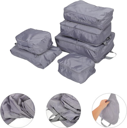 6pcs Travel Packing Cubes Set with Double Zipper, Shoe and Laundry Bags, Gray Memory Fabric Luggage Organizer for Suitcase and Backpack, Lightweight Travel Accessories for Business