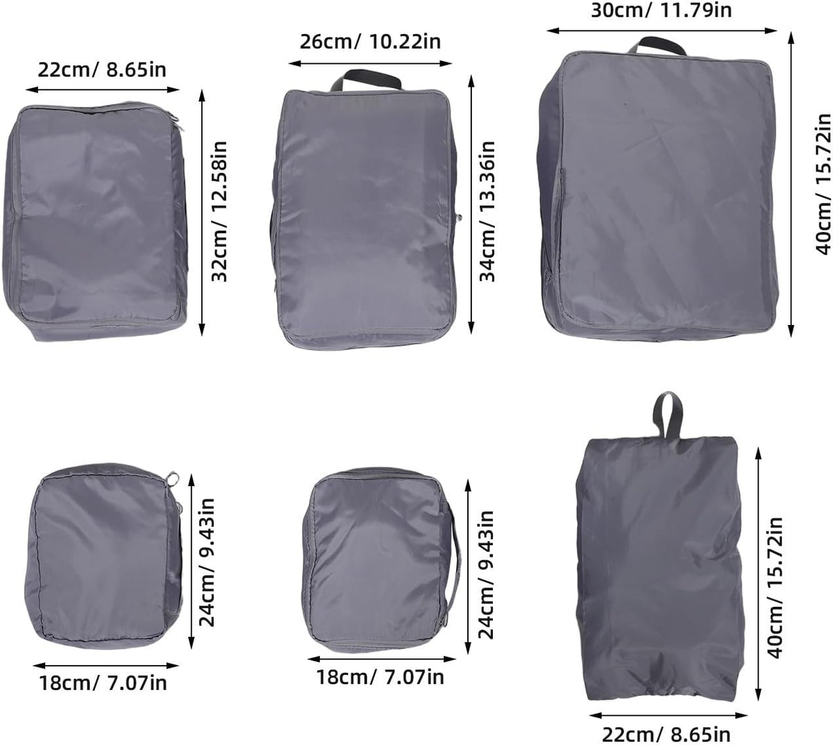 6pcs Travel Packing Cubes Set with Double Zipper, Shoe and Laundry Bags, Gray Memory Fabric Luggage Organizer for Suitcase and Backpack, Lightweight Travel Accessories for Business