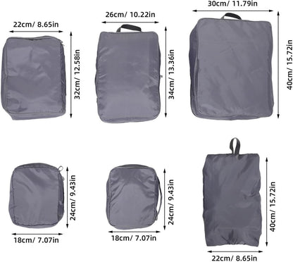 6pcs Travel Packing Cubes Set with Double Zipper, Shoe and Laundry Bags, Gray Memory Fabric Luggage Organizer for Suitcase and Backpack, Lightweight Travel Accessories for Business