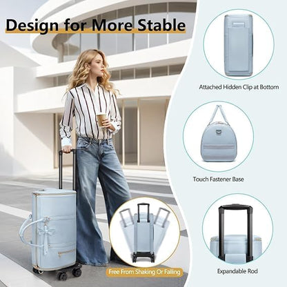 Garment Bags For Travel, Rolling Luxury Duffel Bag with Wheels,3-in-1 Suit Carry on Luggage for Women Business Trip & Travel With Shoe Pouch, Foldable PU Leather Carry On Garment Bag, Blue | Carry on Luggage