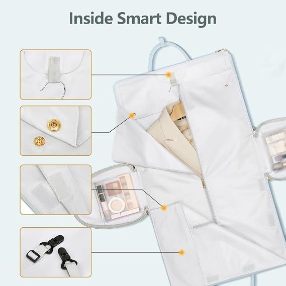 Garment Bags For Travel, Rolling Luxury Duffel Bag with Wheels,3-in-1 Suit Carry on Luggage for Women Business Trip & Travel With Shoe Pouch, Foldable PU Leather Carry On Garment Bag, Blue | Carry on Luggage
