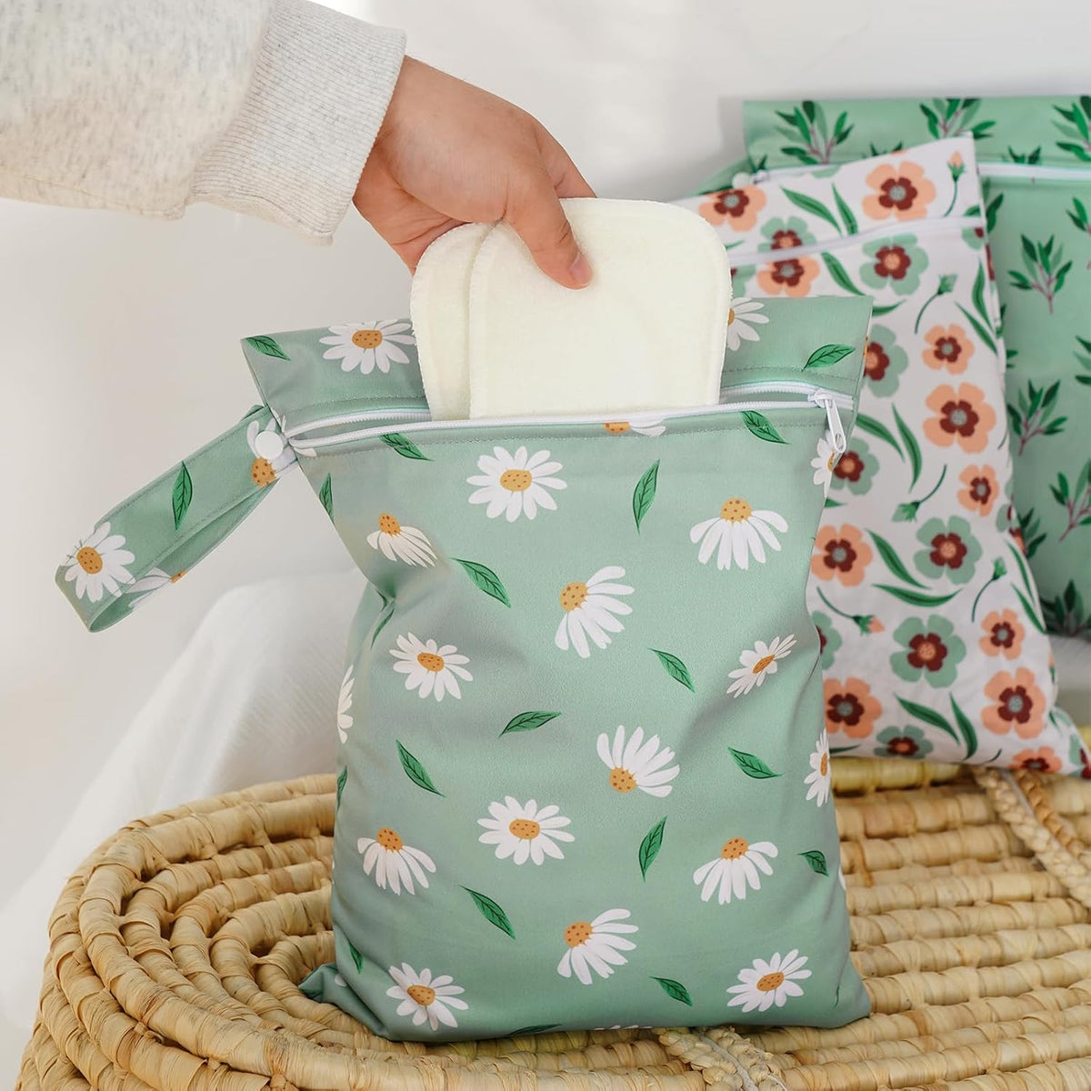 3 Set Wet Bag Storage Bag Waterproof Washable for Baby | Travel Bags, Beach, Pool, Gym Bag for Swimsuits & Wet Clothes (Dandelion)
