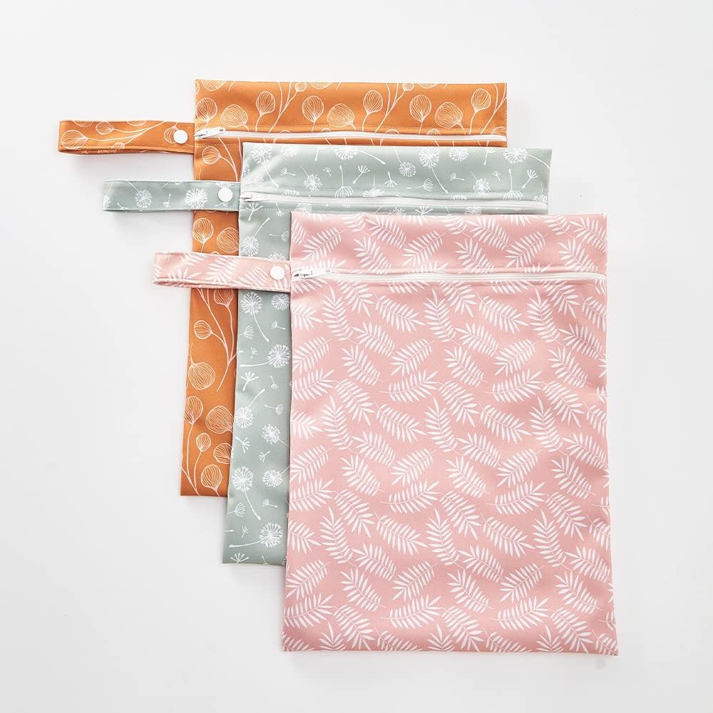 3 Set Wet Bag Storage Bag Waterproof Washable for Baby | Travel Bags, Beach, Pool, Gym Bag for Swimsuits & Wet Clothes (Dandelion)