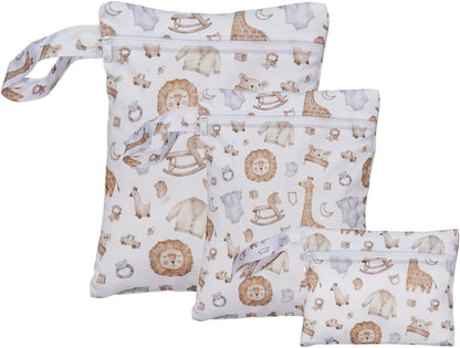 3 Set Wet Bag Storage Bag Waterproof Washable for Baby | Travel Bags, Beach, Pool, Gym Bag for Swimsuits & Wet Clothes (Dandelion)