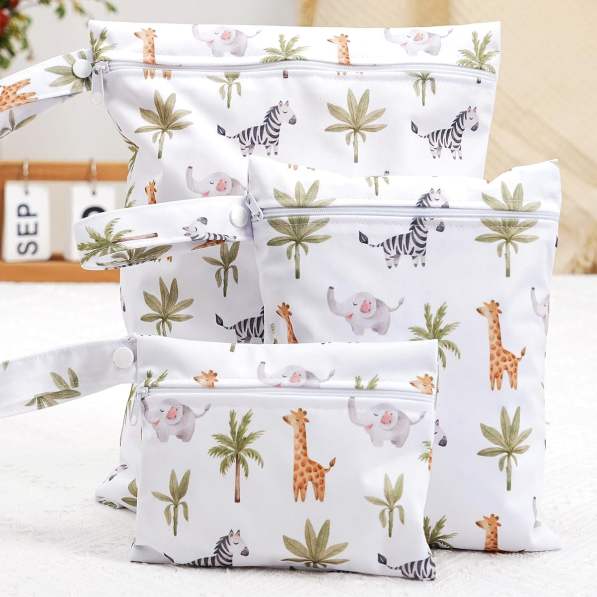 3 Set Wet Bag Storage Bag Waterproof Washable for Baby | Travel Bags, Beach, Pool, Gym Bag for Swimsuits & Wet Clothes (Dandelion)