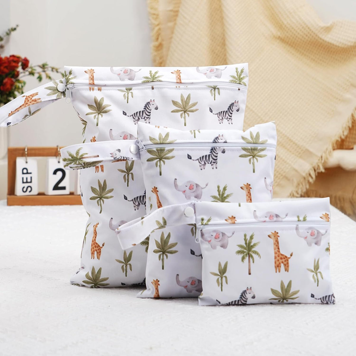 3 Set Wet Bag Storage Bag Waterproof Washable for Baby | Travel Bags, Beach, Pool, Gym Bag for Swimsuits & Wet Clothes (Dandelion)