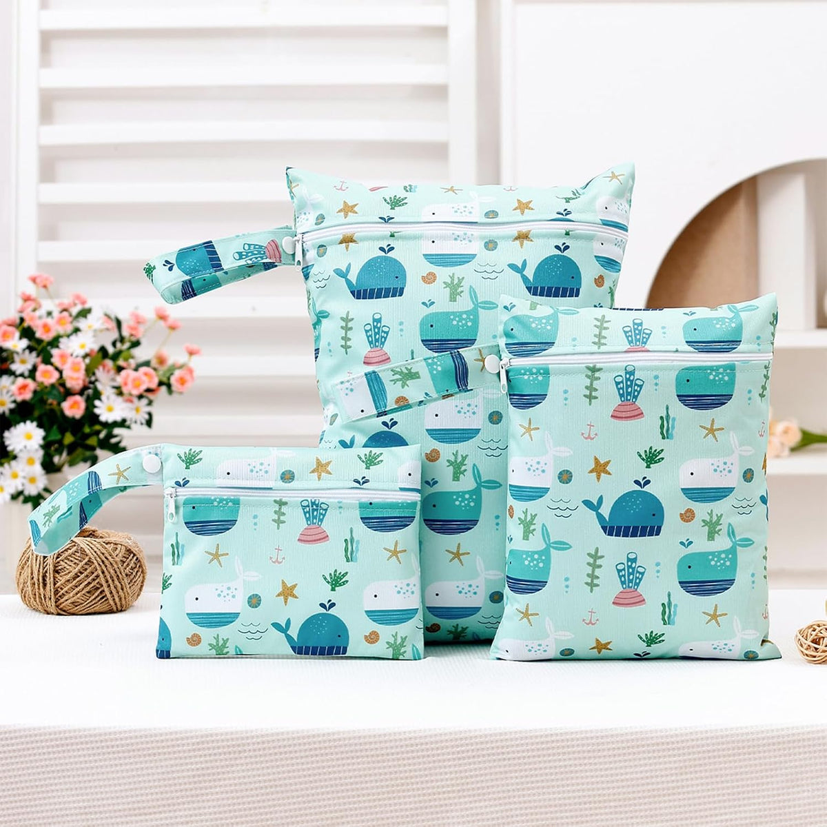 3 Set Wet Bag Storage Bag Waterproof Washable for Baby | Travel Bags, Beach, Pool, Gym Bag for Swimsuits & Wet Clothes (Dandelion)