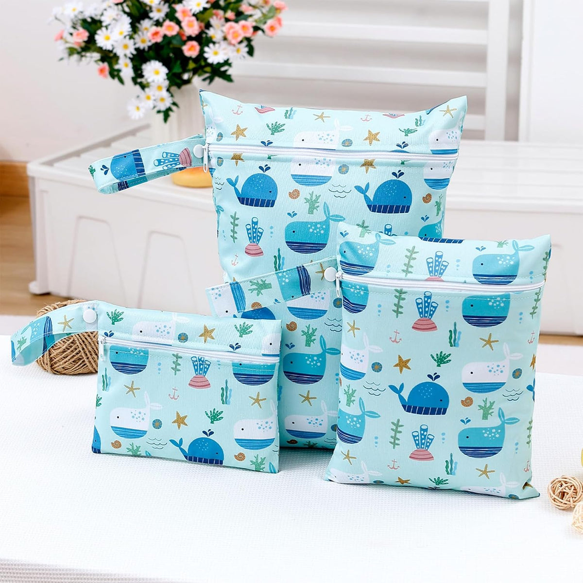 3 Set Wet Bag Storage Bag Waterproof Washable for Baby | Travel Bags, Beach, Pool, Gym Bag for Swimsuits & Wet Clothes (Dandelion)