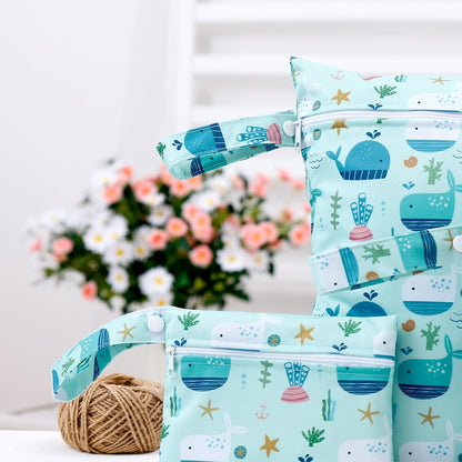 3 Set Wet Bag Storage Bag Waterproof Washable for Baby | Travel Bags, Beach, Pool, Gym Bag for Swimsuits & Wet Clothes (Dandelion)