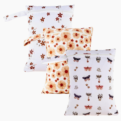 3 Set Wet Bag Storage Bag Waterproof Washable for Baby | Travel Bags, Beach, Pool, Gym Bag for Swimsuits & Wet Clothes (Dandelion)