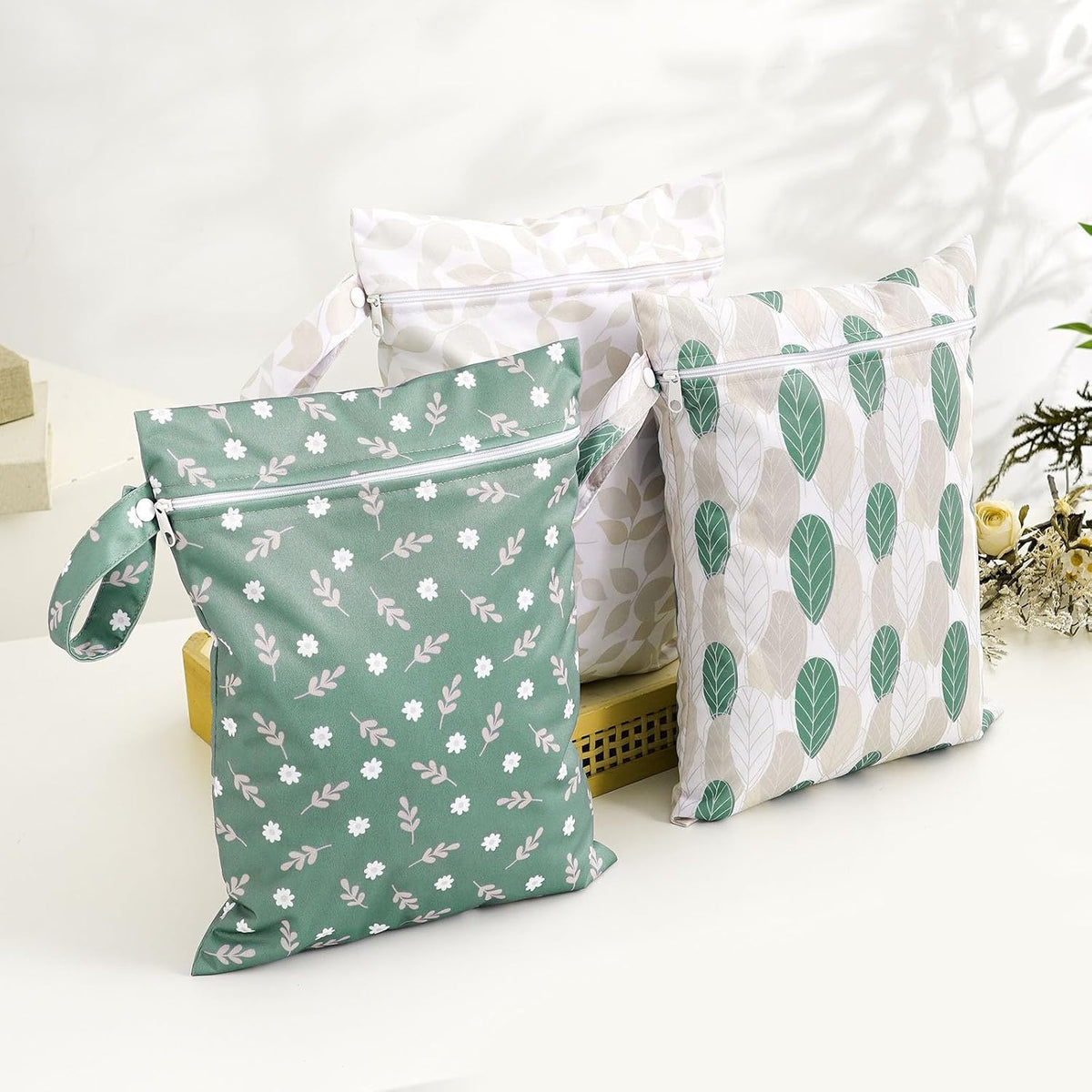 3 Set Wet Bag Storage Bag Waterproof Washable for Baby | Travel Bags, Beach, Pool, Gym Bag for Swimsuits & Wet Clothes (Dandelion)