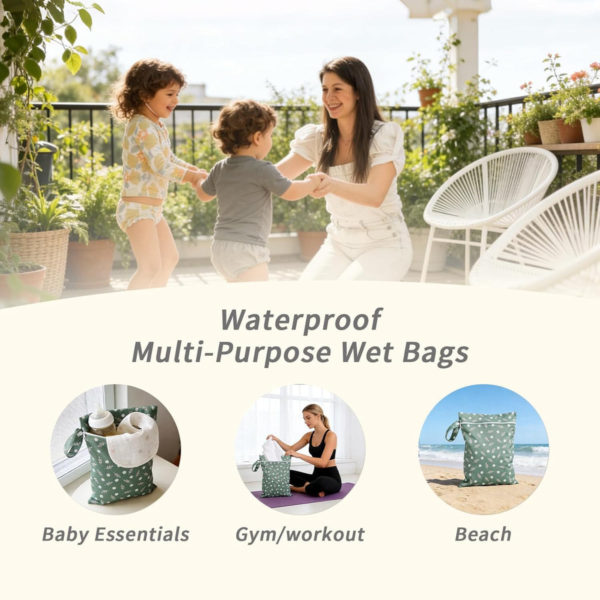 3 Set Wet Bag Storage Bag Waterproof Washable for Baby | Travel Bags, Beach, Pool, Gym Bag for Swimsuits & Wet Clothes (Dandelion)