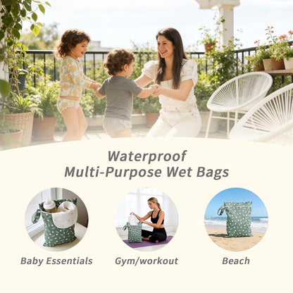 3 Set Wet Bag Storage Bag Waterproof Washable for Baby | Travel Bags, Beach, Pool, Gym Bag for Swimsuits & Wet Clothes (Dandelion)