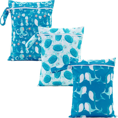 3 Set Wet Bag Storage Bag Waterproof Washable for Baby | Travel Bags, Beach, Pool, Gym Bag for Swimsuits & Wet Clothes (Dandelion)