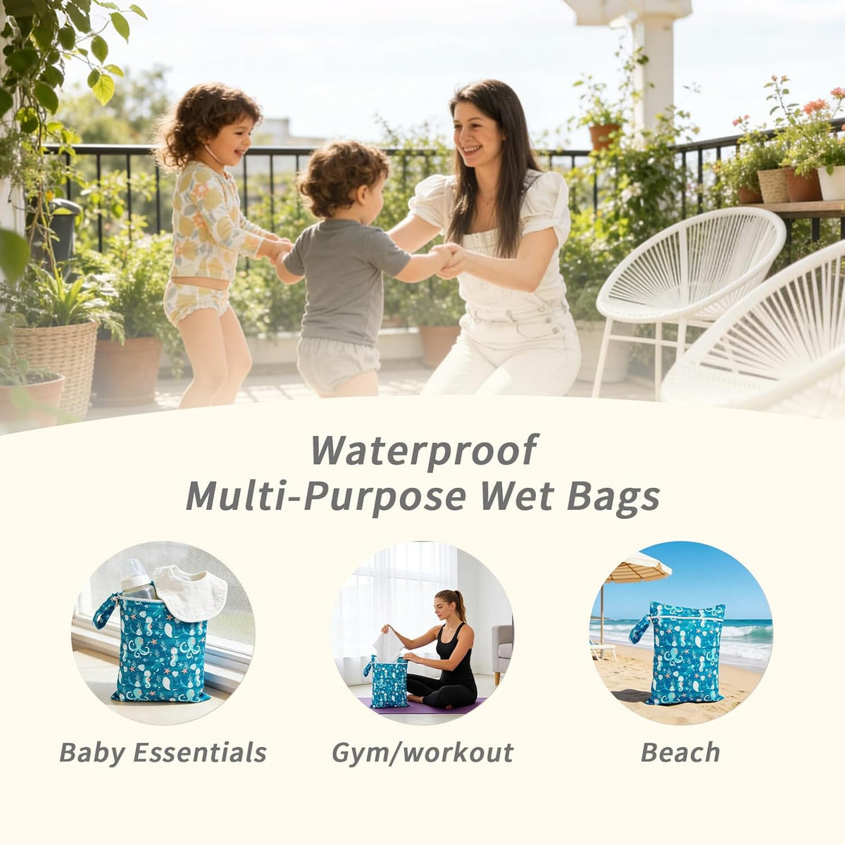 3 Set Wet Bag Storage Bag Waterproof Washable for Baby | Travel Bags, Beach, Pool, Gym Bag for Swimsuits & Wet Clothes (Dandelion)