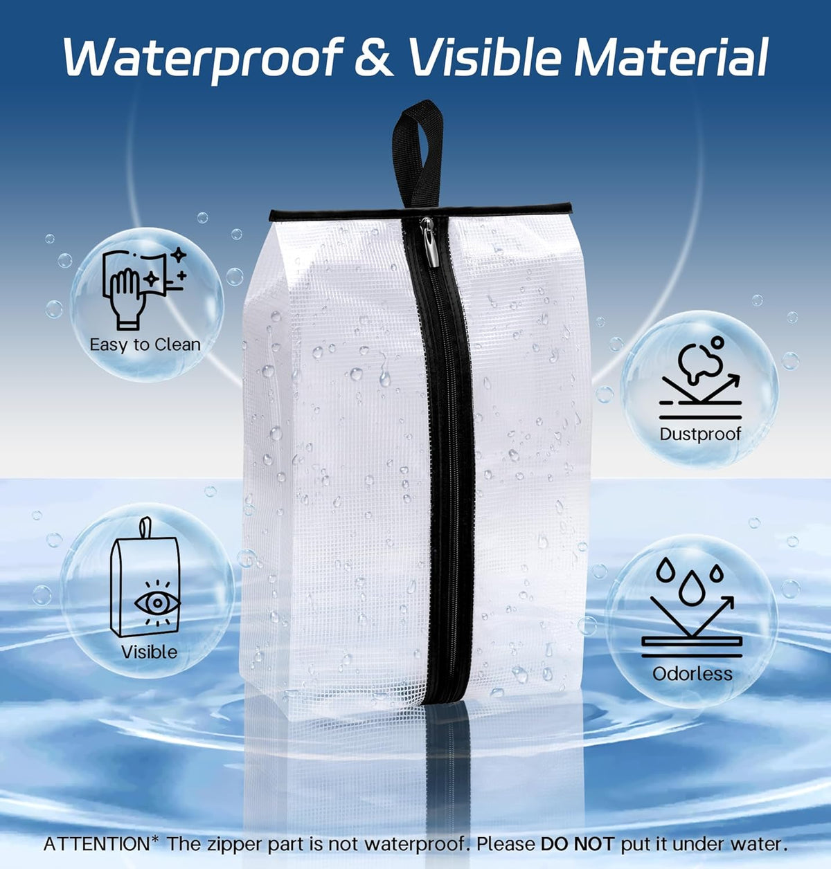 Waterproof Shoe Bags for Travel 4 Pack XX-Large Shoe Storage Bag Clear Sneaker Pouch Portable Boots Organizer with Sturdy Zipper for Men & Women