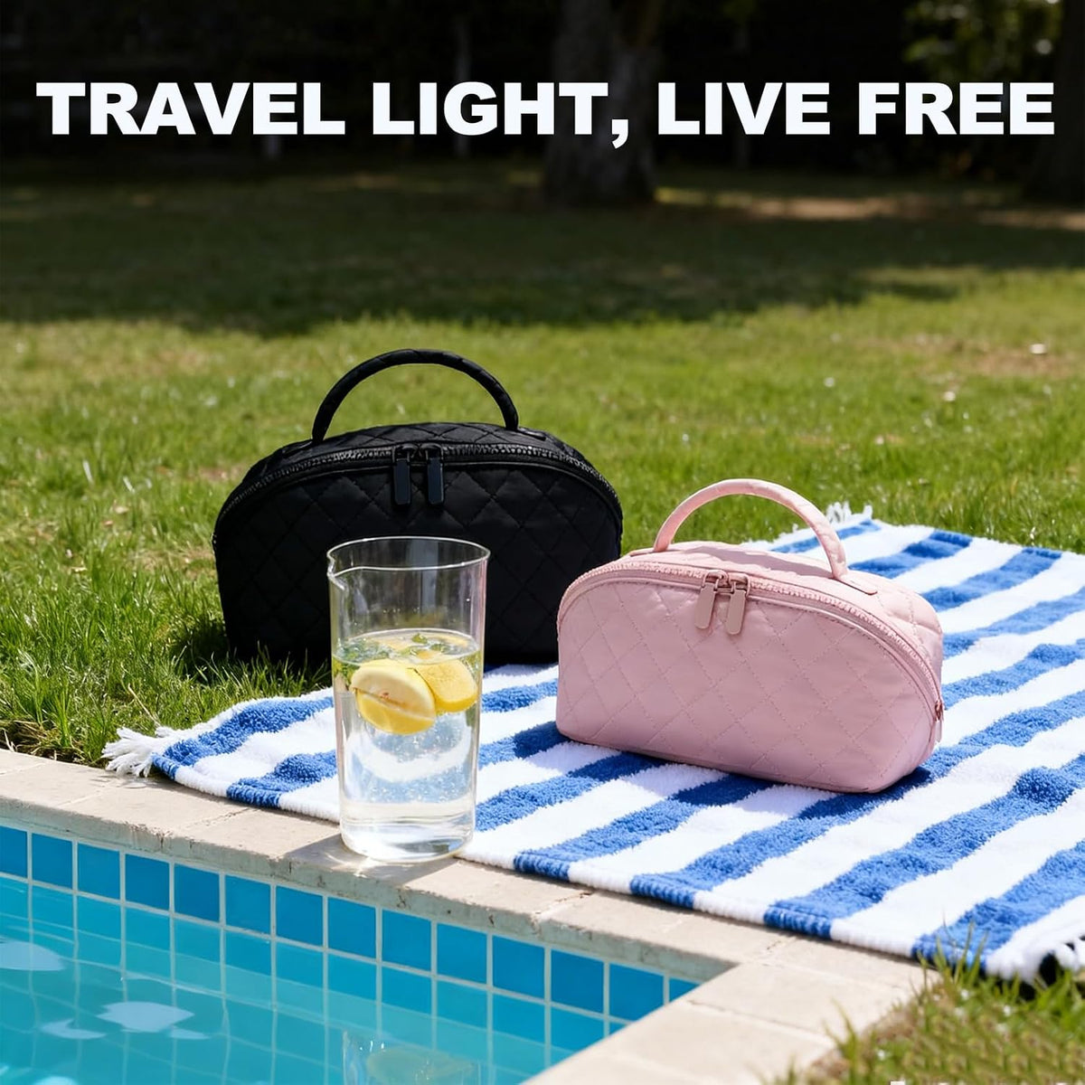 Makeup Bag,Quilted Puffer Cosmetic Bag for Women, 180° Lay-Flat Travel Make up Bag, Waterproof Large Capacity Toiletry Bag with Sturdy Zippers, Portable Makeup Organizer for Travel & Daily Use