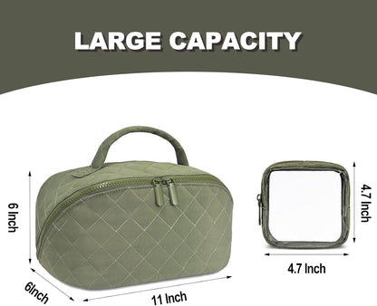 Makeup Bag,Quilted Puffer Cosmetic Bag for Women, 180° Lay-Flat Travel Make up Bag, Waterproof Large Capacity Toiletry Bag with Sturdy Zippers, Portable Makeup Organizer for Travel & Daily Use
